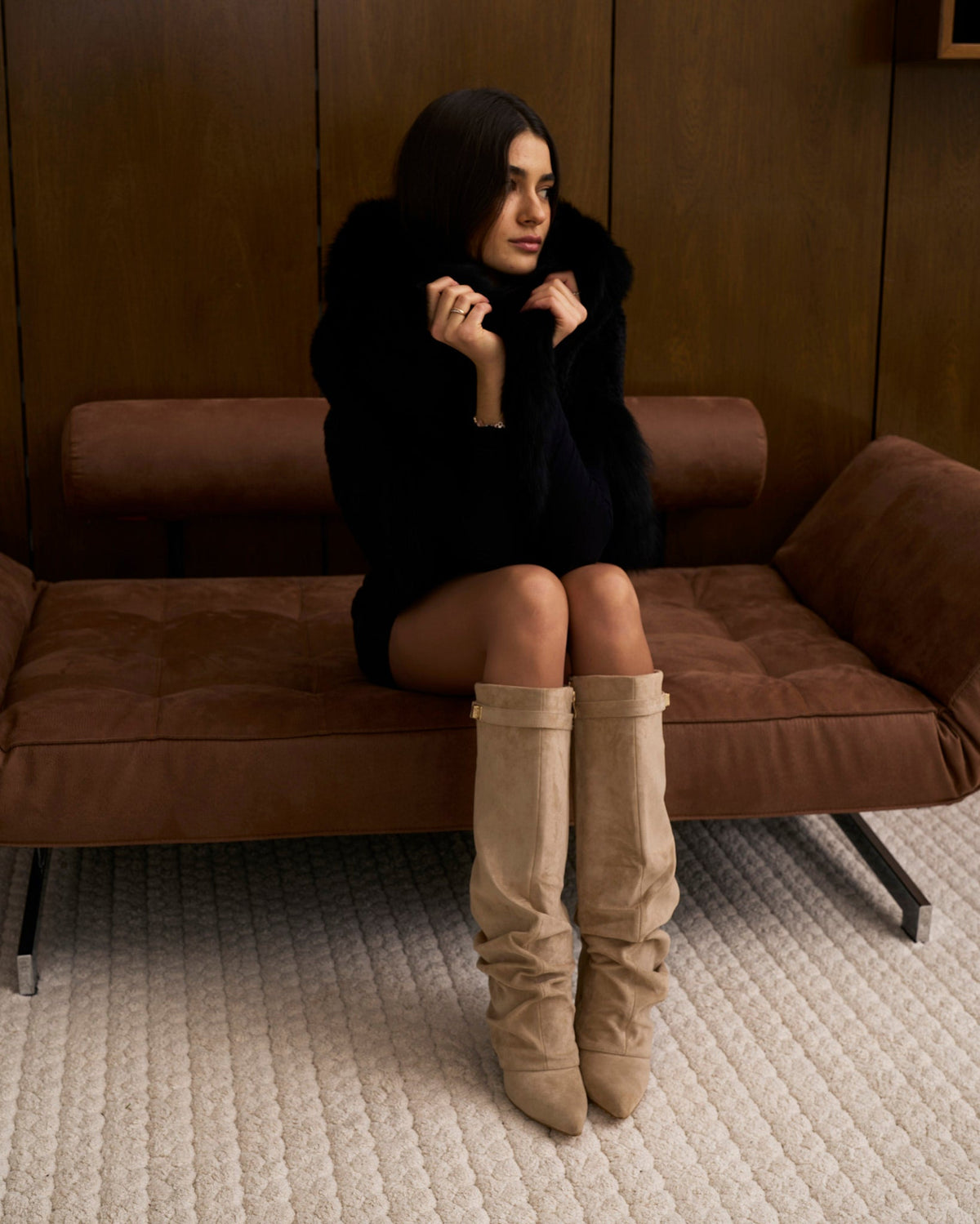 LAVISTA Slouchy Suede Knee High Boots - Beige - Detail